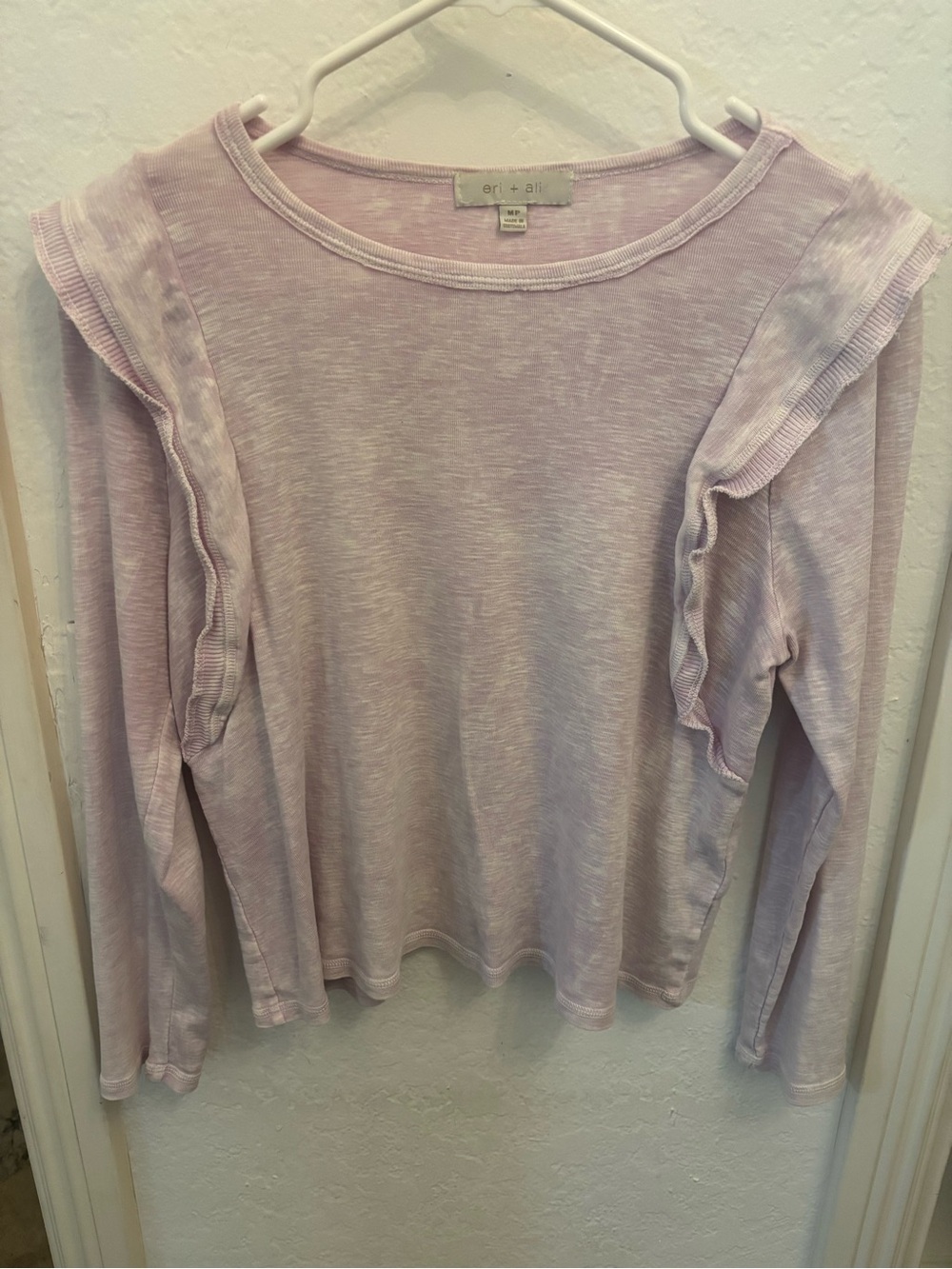 Free People Lilac Ruffle-Detail Long Sleeve Tee - Lilac